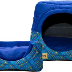 Luppet Toca E Cama 2 Em 1 Com Almofada Para Cães E Gatos De Até 5Kg Azul Xadrez M