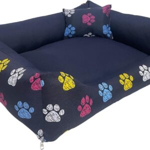 Cama Caminha para Pet Cachorro Gato Media 60x50 com Zíper Lavável e Fundo Impermeável (Azul Patinhas)