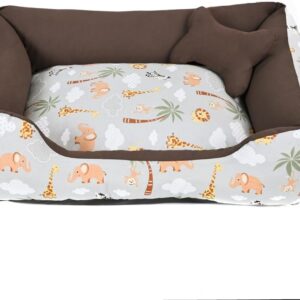 Cama para Cachorro Médio 60X50 Com Zíper Estampa Safari Cinza Com Marrom