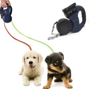 Coleira dupla para cães com coleira retrátil para animais de estimação, para passear, extensível, flexível, corda de tração de duas cabeças, com luz LED (Gary)