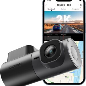DDPAI Mini 2X Câmera Veicular 1440P 2K QHD Frontal com WiFi 5GHz, Visão Noturna Superior, Controle por APP ADAS, Lente Rotativa 360°, Sensor G, Supercapacitor e Monitoramento 24h (Sem Cartão SD)