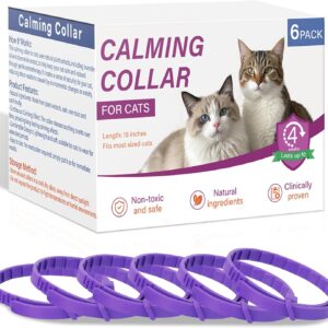 Trihood Coleira calmante para gatos, pacote com 6 - coleiras calmantes ajustáveis para alívio da ansiedade, feromônios de estresse, efeito de 45 dias, impermeável e confortável