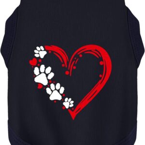 Descubra a roupa canina confortável sem manga: camisa de cachorro de algodão macio, leve e respirável com gráficos de coração e pata. A regata é ideal para raças pequenas, médias e grandes azul escuro