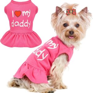 Vestido de cachorro, roupas para cães pequenos, meninas, fofos, "I Love My Mom/Dad", vestidos de cachorrinho rosa, respiráveis para animais de estimação, primavera e verão, roupas para cães e gatos