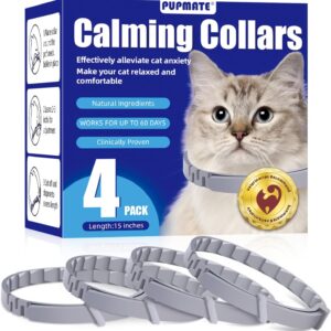 PUPMATE Pacote com 4 coleiras calmantes ajustáveis para gatos com feromônios de gato - Alivia o estresse e a ansiedade, promove relaxamento, conforto duradouro de 60 dias, eficaz para acalmar e