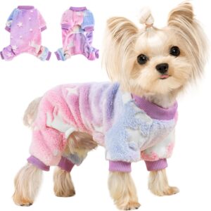 Suéteres para cães pequenos, roupas de inverno para animais de estimação, roupas para filhotes, meninos, meninas, pijamas para cães, macacões para cães chihuahua Yorkie (rosa estrela, pequeno)