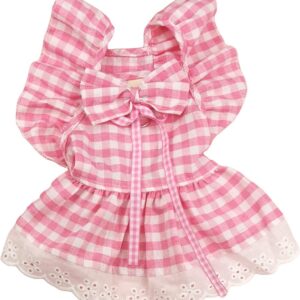 QWINEE Lindo vestido para cães com acabamento de babados e renda de gato vestidos de princesa com decoração de laço saia tutu para cachorro, saia de tutu para festas de fim de ano, traje para gatos pequenos e médios cães, gatinho, rosa, GG