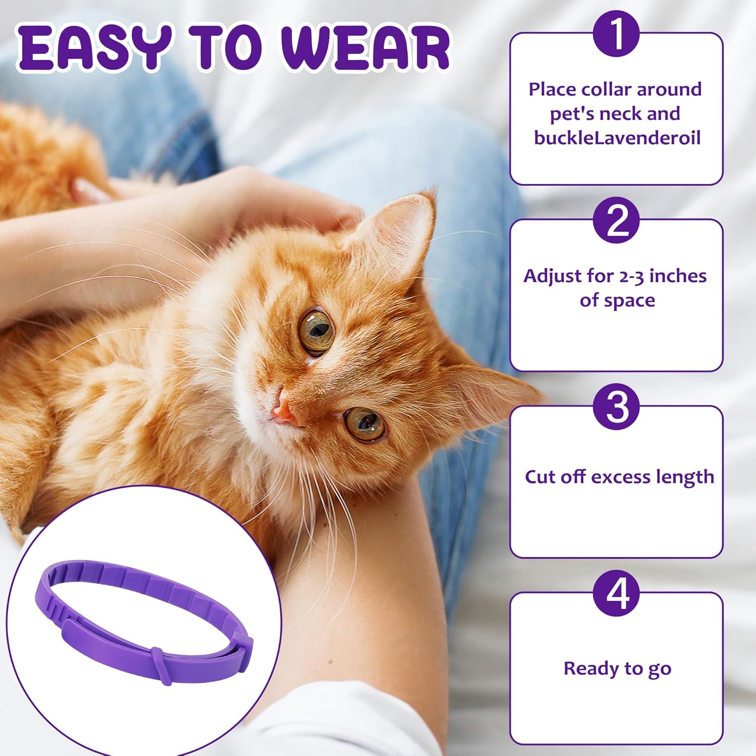 Trihood Coleira calmante para gatos, pacote com 6 - coleiras calmantes ajustáveis para alívio da ansiedade, feromônios de estresse, efeito de 45 dias, impermeável e confortável - Imagem 4