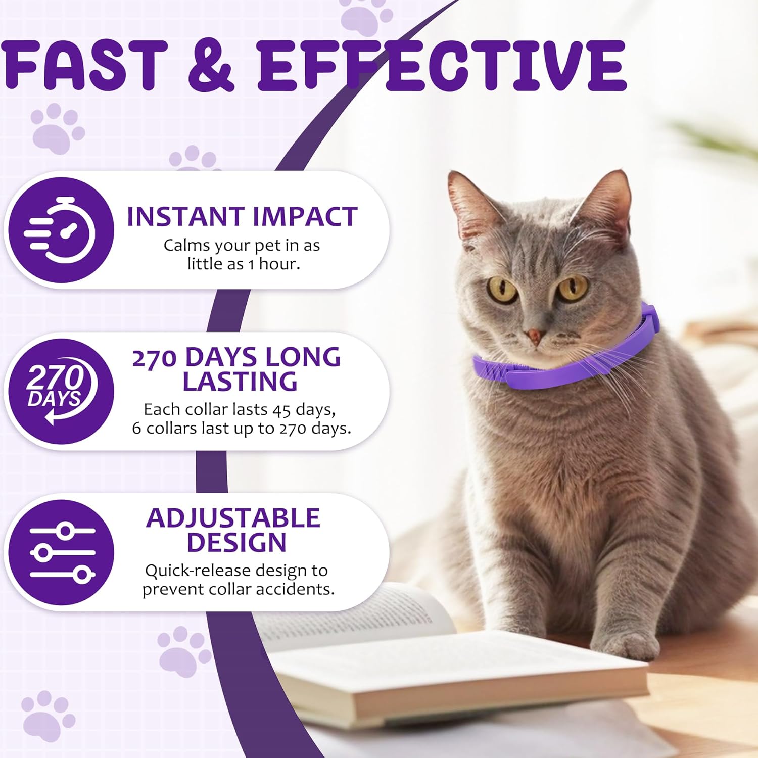 Trihood Coleira calmante para gatos, pacote com 6 - coleiras calmantes ajustáveis para alívio da ansiedade, feromônios de estresse, efeito de 45 dias, impermeável e confortável - Imagem 2