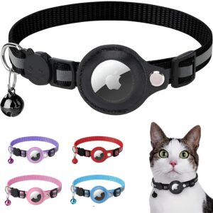 Coleira para gatos com suporte de airtag – Coleira refletiva ajustável para gatos com sino integrado, coleira de gatinho GPS, rastreador para meninas, meninos, gatos, filhotes (Preto)