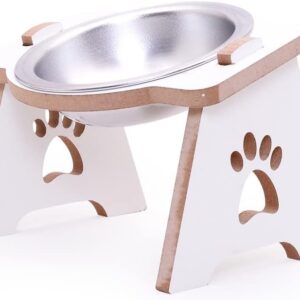 Ronroneria Comedouro Ergonômico Elevado Individual com Tigela em Alumínio para Gatos