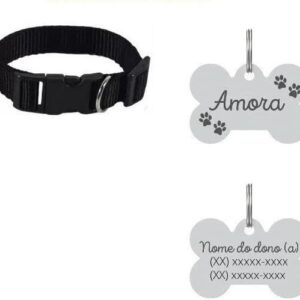 Coleira Personalizada Com Nome E Telefone A Lase (G, Preta)
