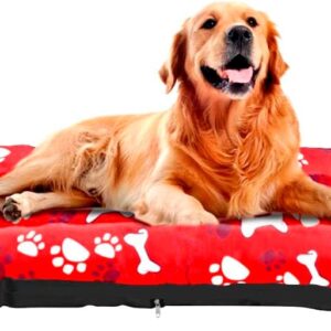 Colchonete para Cachorro Grande, Almofada Removível com Zíper, 80x60cm, Vermelho com Estampa