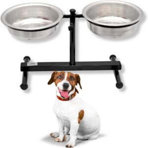 Comedouro Duplo Elevado Médio Preto 1200ml Alto Ajustável Regulável Duplo Para Cachorro