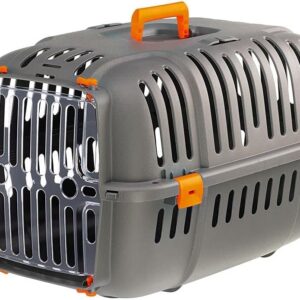 Ferplast, Caixa transportadora rígida para cães e gatos pequenos JET 20 LARANJA, porta transparente à prova de choque, grades de ventilação