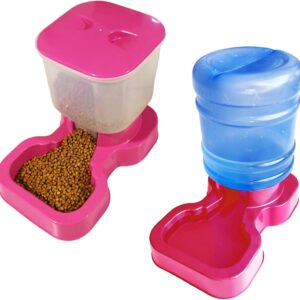 Alimentador Pet Comedouro e Bebedouro para cães e gatos automático bombona 10 litros e dispenser para 3 kg (ROSA)