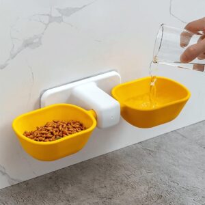 Comedouro Para Pet Cães E Gatos Duplo Elevado Fixação Parede Altura Ideal Ergonômico Pet Premium (Amarelo)