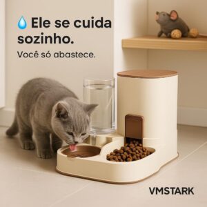 Kit Comedouro e Bebedouro Automático 2 em 1 para Pets, 2,3L para Ração e 1,3L para Água