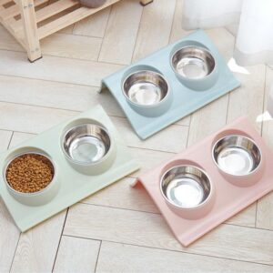 Comedouro e Bebedouro Pote Ração Duplo Cães Gatos Pet Inox (Rosa)