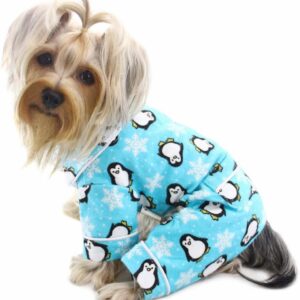 Pijama de flanela e pinguins de cachorro Klippo/filhote de cachorro e floco de neve/macacão/macacão para raças pequenas - turquesa (grande)