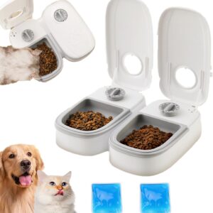 Alimentador automático para gatos com bolsas de gelo, dispensador programável de ração para animais de estimação para alimentos úmidos e secos, controle de porção para gatos e cães pequenos