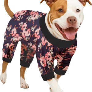 LovinPet Pijamas para Cães de Raça Grande, Camisas de Manga Comprida para Cães, Anti-Lambeduras, Pijamas para Tratamento de Feridas/Recuperação Cirúrgica, Tecido Elástico, Estampa Floral Bege, Pijamas