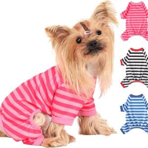 Pijama para cachorro, macacão elástico para filhotes, pijama listrado confortável, roupa leve e macia para filhotes, roupas de cachorro para meninas e meninos pequenos