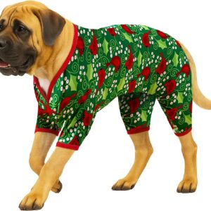 LovinPet Pijamas para cães grandes – Pulôver para cães, pijamas de animais de estimação para cães, camisa Pitbull, estampas muito felizes cardeal e verde, camisa pós-cirurgia, proteção UV, ansiedade