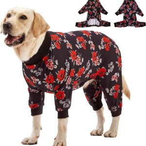 LovinPet pijamas para cães grandes – pijamas florais marinho e com estampa coral, pulôver leve e elástico para cães grandes, macacão grande para cães, pijamas para animais de estimação/xxl