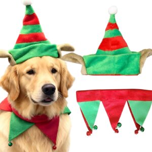 LaVenty Chapéu de Papai Noel de Natal para cachorro, cachecol de elfo, fantasia para cachorro, gato, festa, roupa vermelha e verde, tamanho G