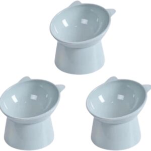 Kit 3 Comedouros Bebedouros Para Gatos Cachorro Pet Elevado Comedouro Ergonômico Inclinado Gatinho Acrílico (Azul)