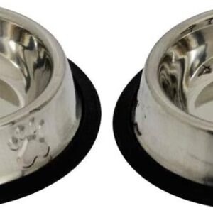 Kit 2 Potes Comedouro e Bebedouro Em Inox Anti Derrapante 240 ml Patas Relevo Mini