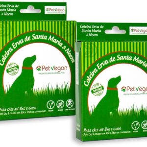 Kit 2un Coleira Repelente Natural para Cães (até 8kg) e Gatos Erva de Santa Maria e Neem