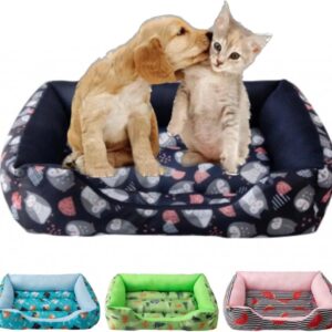 Caminha ESTAMPADA poliester PET Cachorros Gatos cama RETAMGULAR TODA ACOLCHOADA 55x36x11 M (MARINHO)