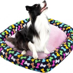 Cama Pet Pequena e Grande Caminha de Cachorro P e G (GRANDE - 70x70cm, PRETO COLORIDO)