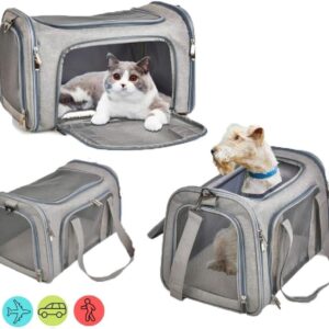 Bolsa Transporte Pet para Avião Cabine Viagem Ventilação Cães e Gatos Reforçada até 14kg Tela Arejada Alça e Tapete Removível - Duke & Dixie (Cinza)