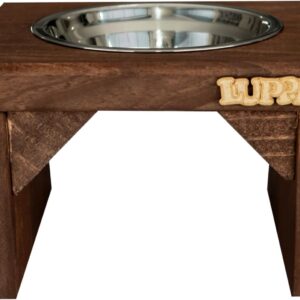 Luppet Comedouro Individual para Cães e gatos Toronto Elevado e com potes de Inox G - marrom