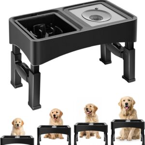 Comedouro Duplo Grande Elevado para Cães Gatos Pet Altura Ajustável com 2 Potes 1 Lento 1 Água Anti-transbordamento