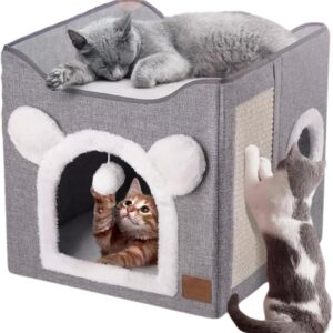 Casinha Cama para Gato Vertical Brinquedo Tapete Fácil Limpar Dobrável Portátil Compacto