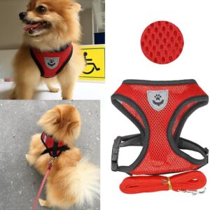 Peitoral Anti Puxão com Guia para Cães e Gatos, Tamanho M, Ideal para Filhotes e Raças Pequenas (Vermelho)