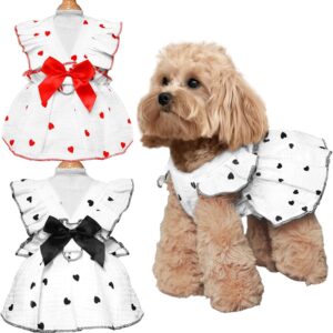2 peças de vestido de cachorro para cães pequenos, meninas, vestidos sem mangas, pulôver para animais de estimação, saia colete, roupas fofas com estampa de pêssego, camisa respirável para cães e