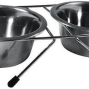 Comedouro Inox Duplo 3 Suporte Baixo Jambo para Cães