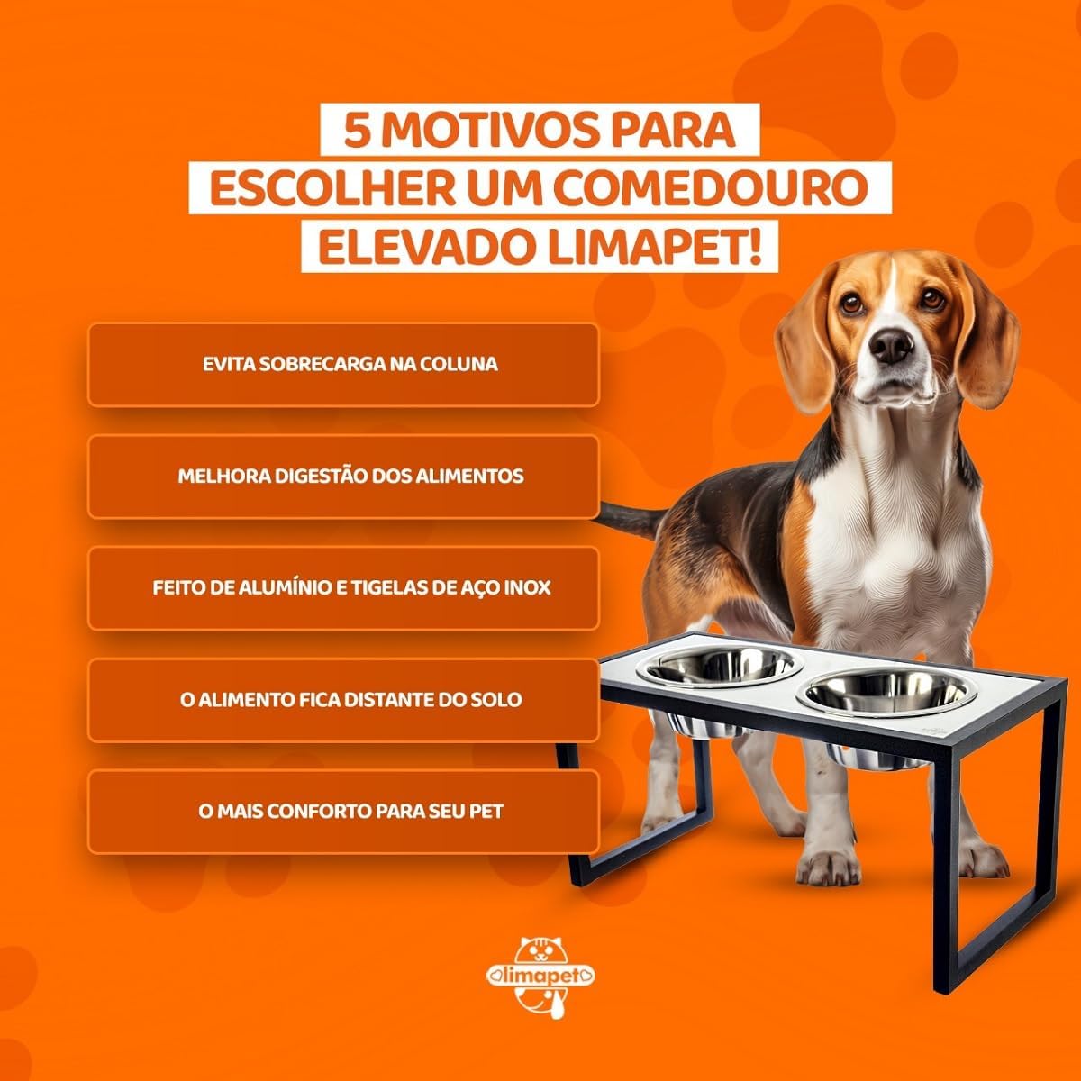 Comedouro Elevado Duplo para Cães, Tigelas em Aço Inox Removíveis, Base de aluminio com Desenho de Pata (preto) - Imagem 7