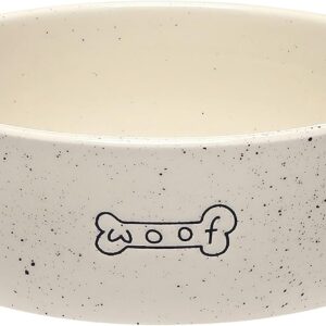 Pearhead Woof Tigela de cerâmica para cães, presentes para donos de animais de estimação, comporta 3 xícaras, presente para cães, prato médio para água e comida, pode ir ao micro-ondas e à máquina de