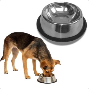 Comedouro de Inox 900ml para Cães e Gatos Raças Médias Pote Ração Água Bebedouro Antiderrapante