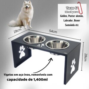 Comedouro Elevado Duplo para Cães Grandes, Alumínio com Pintura Eletrostática, Tigelas Removíveis em Aço Inox, Pés Antiderrapantes (marrom)
