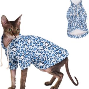 Roupas para gatos Sphynx, moletom com capuz para gatos sem pelos, Cornish Rex e Devon Rex (moletom azul, M (2 a 2,5 kg))