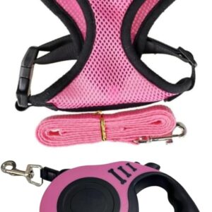 Guia Retratil Select Pet 5m + Peitoral Select Pet Para Cães E Gatos (Rosa, GG)