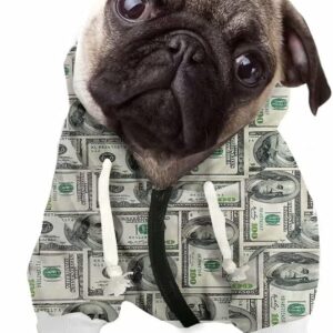 GOSTONG Moletom com capuz e estampa de dinheiro para cães com estampa de dólar roupas para animais de estimação, casacos, roupas de gato, para cães pequenos, médios e grandes e gatos