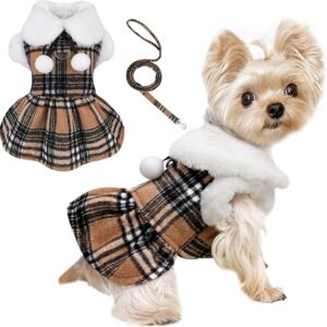 XXS Suéter de cachorro com trela, anel D, xadrez, roupas para cachorros pequenos, meninas, meninos, vestido de inverno para animais de estimação, casaco de inverno, suéter de inverno para chihuahua